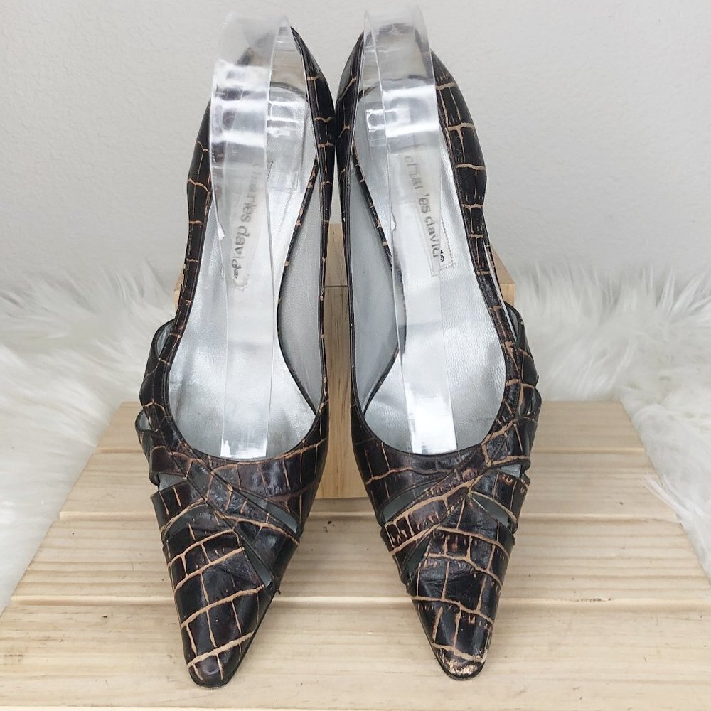 Charles David Brown‎ Alligator Leather Print Size 8B Genuine Leather Pump Heels - Picture 2 of 6